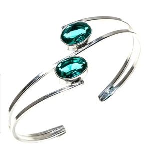 Green Tourmaline Cuff Gemstone Silver Plated Jewel